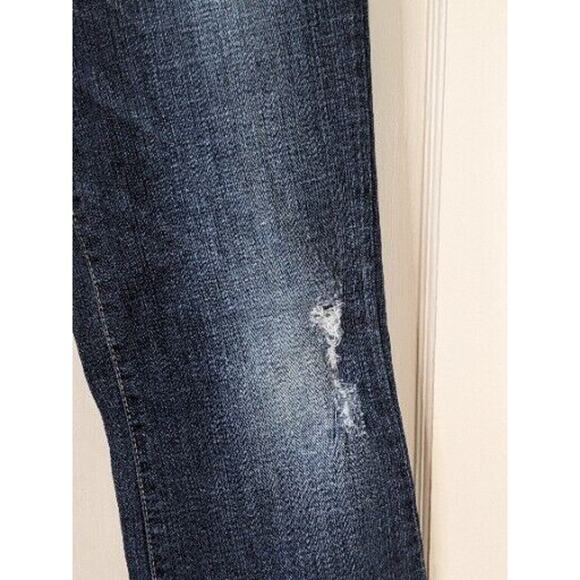 Y2K Decree Boot Cut Jeans 7 Blue Embroidered Button Pockets Distressed Cowgirl - Picture 8 of 8